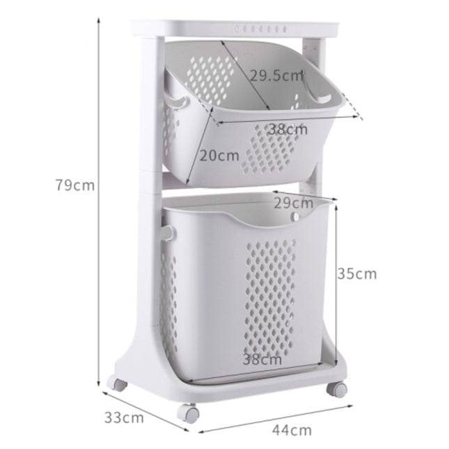 2/3-Tier Bathroom Storage Trolley Laundry Basket with Wheels
