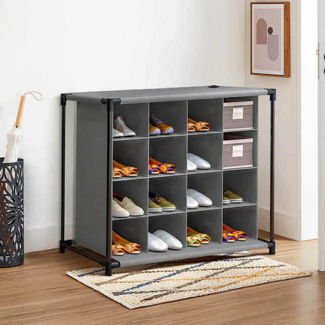 Grey 16 Cube Fabric Shoe Storage Rack