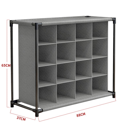 Grey 16 Cube Fabric Shoe Storage Rack