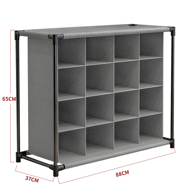 Grey 16 Cube Fabric Shoe Storage Rack