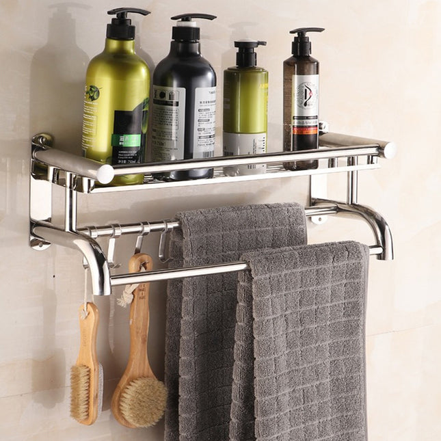 Bathroom Caddy Shelf Organizer with Towel Rail and Hooks