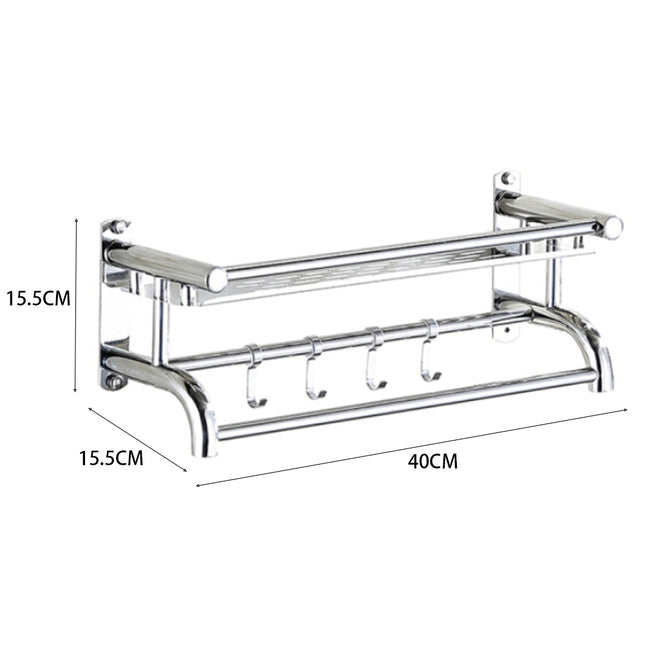 Bathroom Caddy Shelf Organizer with Towel Rail and Hooks