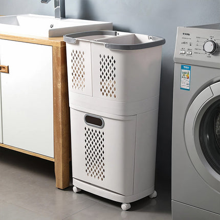 Rolling Laundry Basket Laundry Hamper Sorter with 3 Compartments