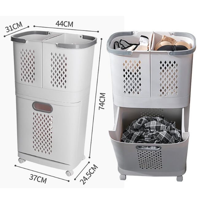 Rolling Laundry Basket Laundry Hamper Sorter with 3 Compartments