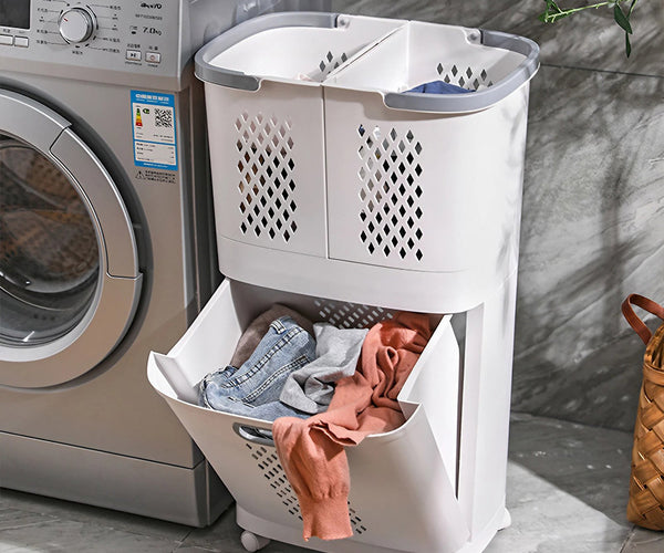 Rolling Laundry Basket Laundry Hamper Sorter 3 Compartments