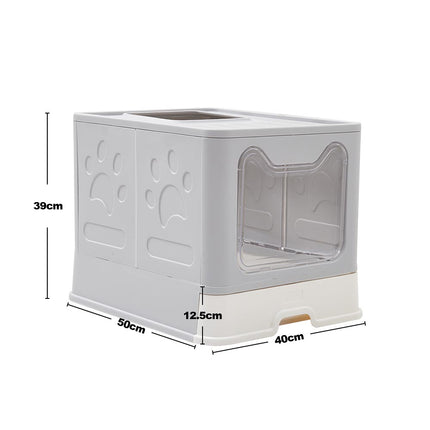 Foldable Cat Litter Box with Front Entry and Top Opening