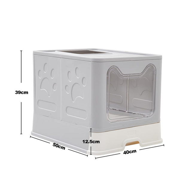 Foldable Cat Litter Box with Front Entry and Top Opening