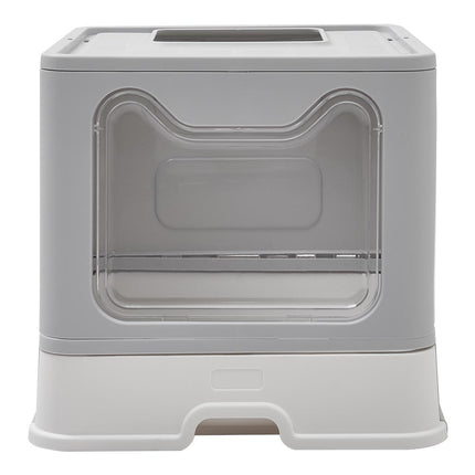 Foldable Cat Litter Box with Front Entry and Top Opening