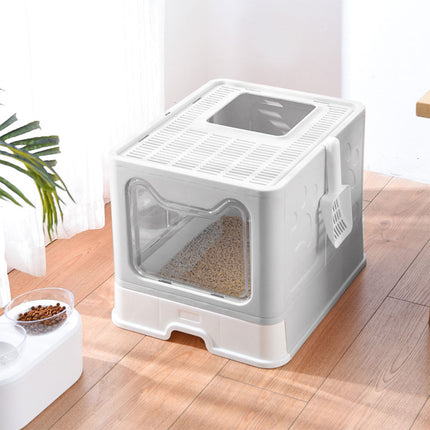 Foldable Cat Litter Box with Front Entry and Top Opening