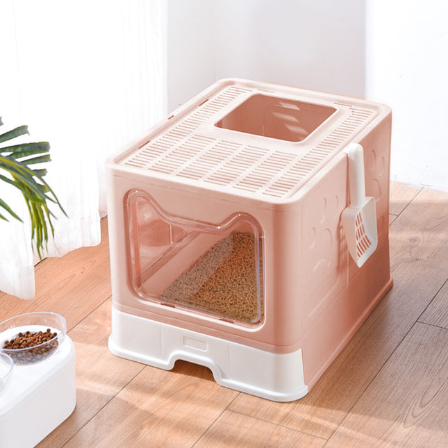 Foldable Plastic Cat Litter Box Top Exit Design