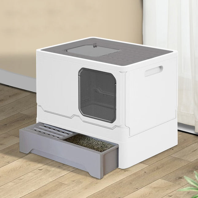 Anti Splash Enclosed Cat Litter Box Grey
