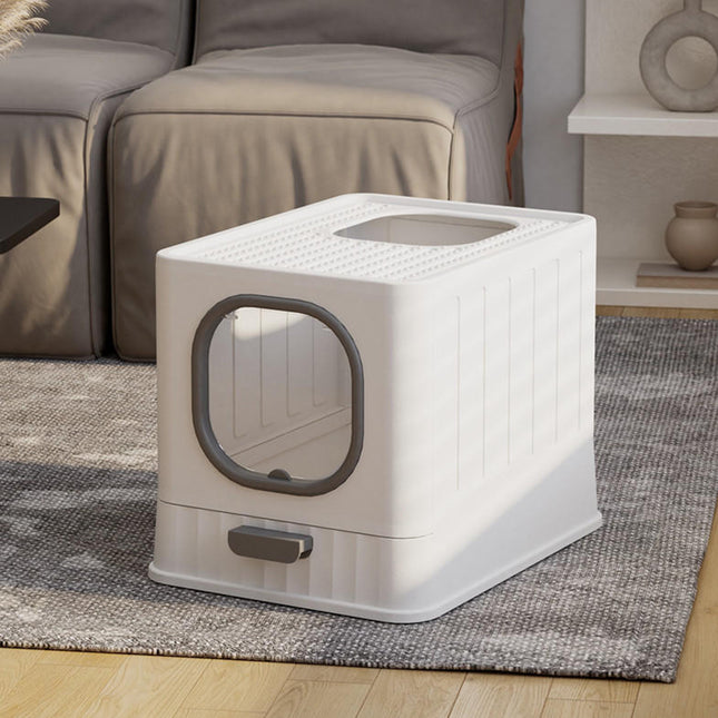 Foldable Enclosed Cat Litter Box Toilet with Scoop
