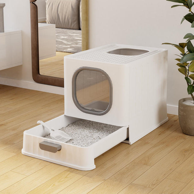 Foldable Enclosed Cat Litter Box Toilet with Scoop