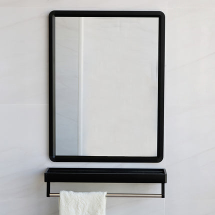40x60 cm Black Bathroom Wall Mirror with Shelf