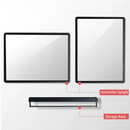 40x60 cm Black Bathroom Wall Mirror with Shelf