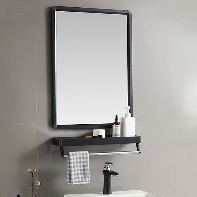 40x60 cm Black Bathroom Wall Mirror with Shelf