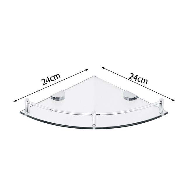 Set of 2 Glass Shower Caddies Bathroom Sector Corner Shelves