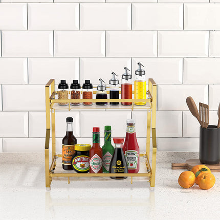 2 Tier Gold Metal Storage Rack for Bathroom
