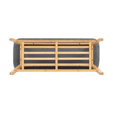 2 Tier Hallway Bamboo bench with Linen Cushion Shoes Storage Rack Grey