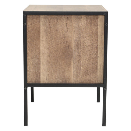 Metal Frame Wood Industrial Bedside Table with Drawer