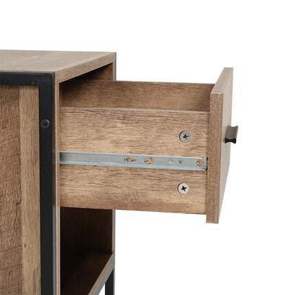 Metal Frame Wood Industrial Bedside Table with Drawer