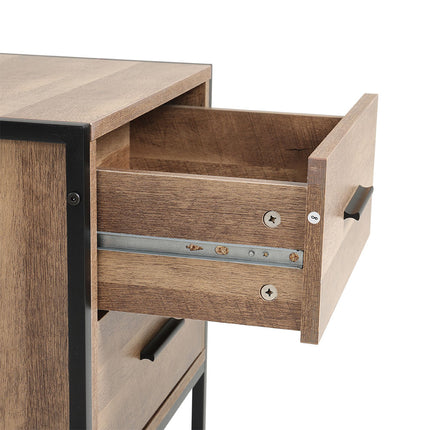 Metal Frame Wood Industrial Bedside Table with 2 Drawers