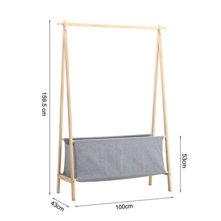 159cm Hanging Coat Rack for Bedroom Floor with Storage Basket