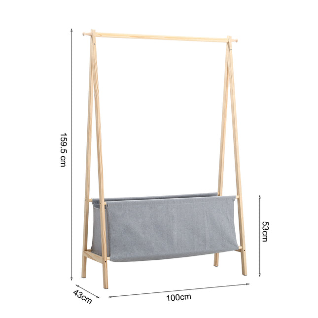 159cm Hanging Coat Rack for Bedroom Floor with Storage Basket