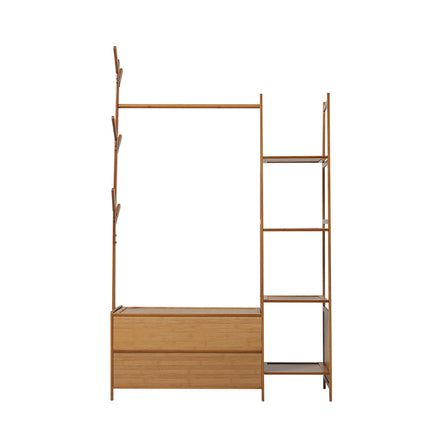 Freestanding Bamboo Clothes Rack with Storage Shelves 138CM