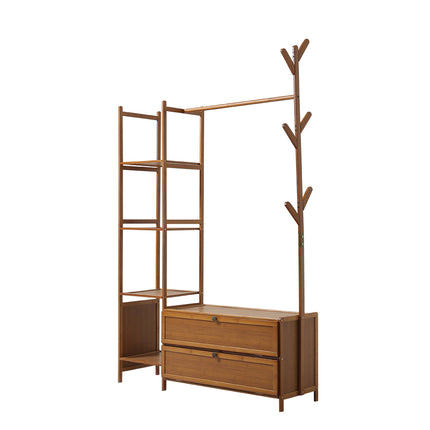 Freestanding Bamboo Clothes Rack with Storage Shelves 138CM