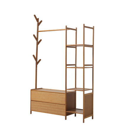Freestanding Bamboo Clothes Rack with Storage Shelves 138CM
