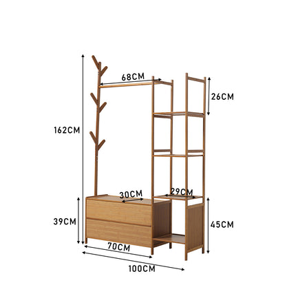 Freestanding Bamboo Clothes Rack with Storage Shelves 138CM