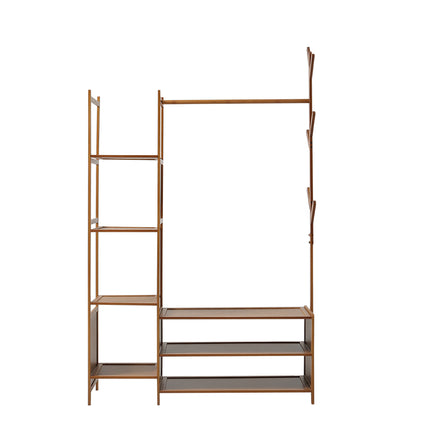 Freestanding Bamboo Clothes Rack with Storage Shelves 139CM