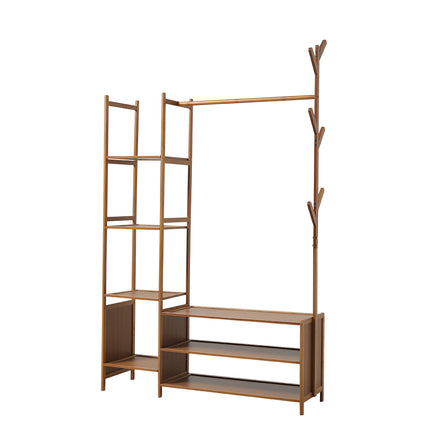 Freestanding Bamboo Clothes Rack with Storage Shelves 139CM