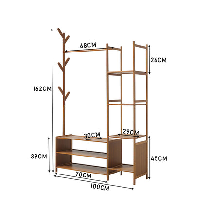 Freestanding Bamboo Clothes Rack with Storage Shelves 139CM