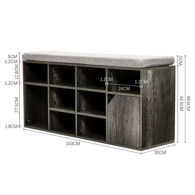 Grey Padded Shoe Storage Bench