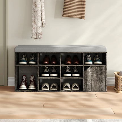 Grey Padded Shoe Storage Bench