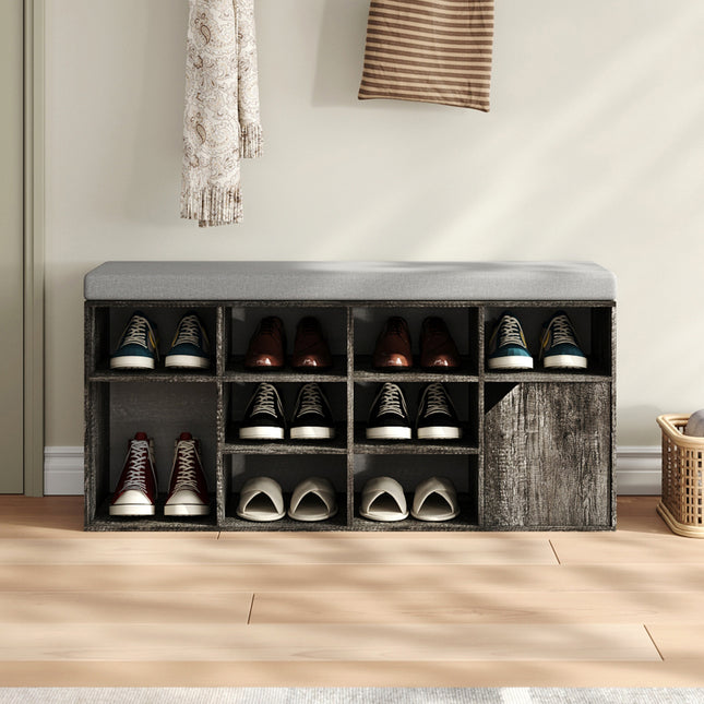 Grey Padded Shoe Storage Bench