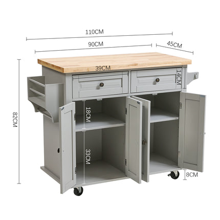 Rolling Wooden Kitchen Island Cart with Storage Cabinet 82cm H