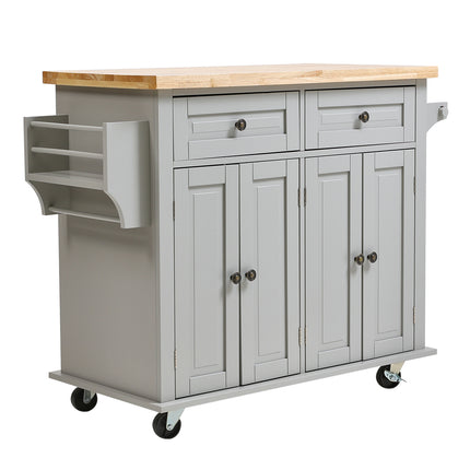 Rolling Wooden Kitchen Island Cart with Storage Cabinet 82cm H