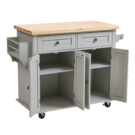 Rolling Wooden Kitchen Island Cart with Storage Cabinet 82cm H