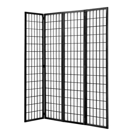 Black 4 Panel Solid Wood Folding Room Divider Privacy Screen