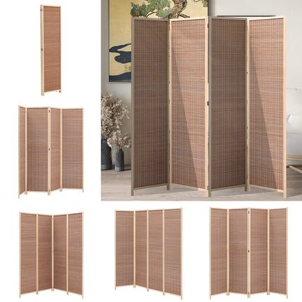 Brown Bamboo Woven 4 Panel Folding Room Divider Privacy Screen