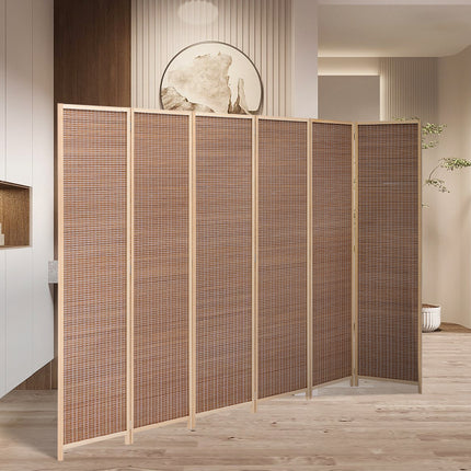 Brown Bamboo Woven 6 Panel Folding Room Divider Privacy Screen 300x180cm