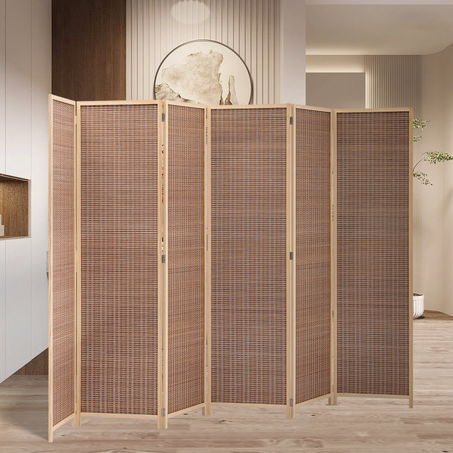 Brown Bamboo Woven 6 Panel Folding Room Divider Privacy Screen 300x180cm