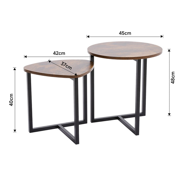 Brown Round and Triangular Nesting Side Table Set