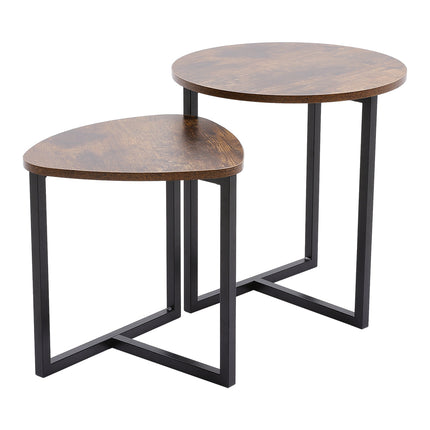 Brown Round and Triangular Nesting Side Table Set