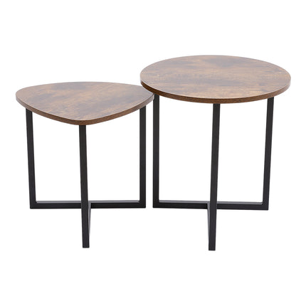Brown Round and Triangular Nesting Side Table Set