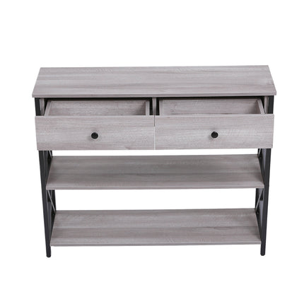 Grey Narrow Wooden Console Table with Drawers