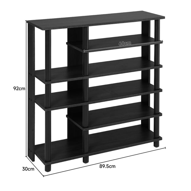 Open-style wood shoe rack in black
